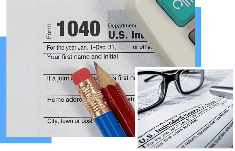 A pair of glasses and a pencil on top of an irs form.